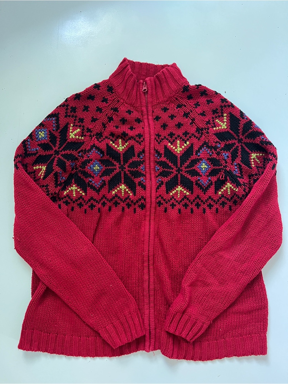 Lane Bryant Red Zip-Up Fair Isle Knit Sweater